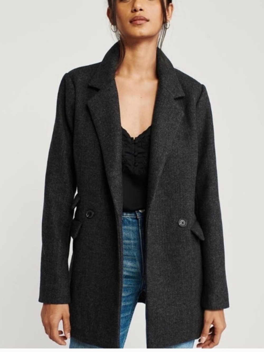 Abercrombie & Fitch Charcoal Gray Wool-Blend Notch Lapel Blazer